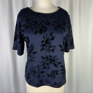 Bobeau Blue Black Velvet Texture Spandex Top M